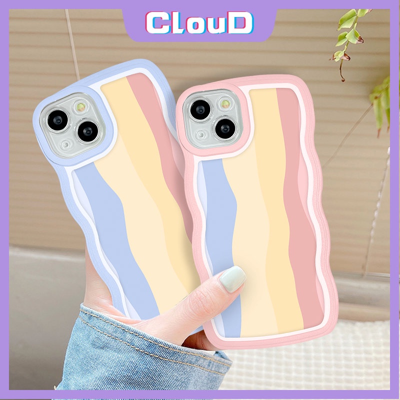 Casing Soft Wavy Edge Rainbow Case Realme C21Y C35 C33 C30 C25 C17 C11 2021 C3 C12 9i C25s C25Y C1 C20 C15 C20A 10 8 7 9 8i 7i 5i 6i C20A C11 5 5s Shockproof Colorful Back Cover