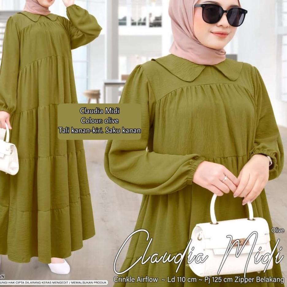 Terbaik CLAUDIA MIDI - MIDI KERAH POLOS SERIES  - MIDI DRESS JUMBO