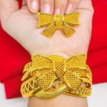 Gelang dan cincin pita Cantik xuping bangle perhiasan lapis Emas 24k gold