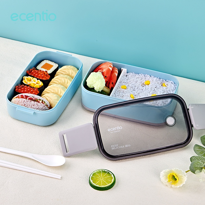 ecentio kotak makan 2 susun dengan free sendok double layers lunch box anti bocor bento box tempat makan kotak bekal misting bekal nasi bpa free