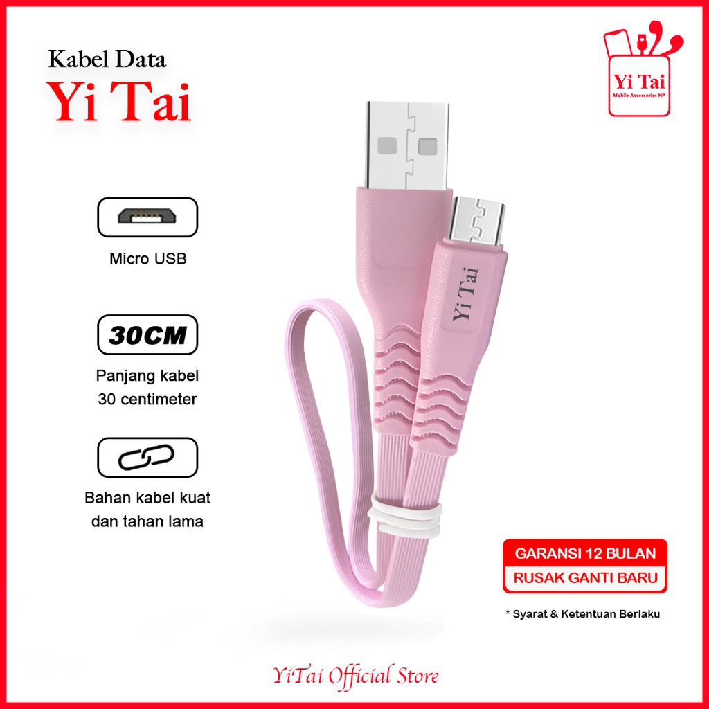 KABEL DATA MICRO USB 30CM PENDEK YI TAI FAST CHARGING QUALCOM 3A YT-30 - BC