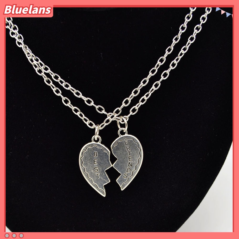 Bluelans 2 Pcs Fashion Best Friends Love Heart Pendant Couple Chain Necklace Jewelry Gift