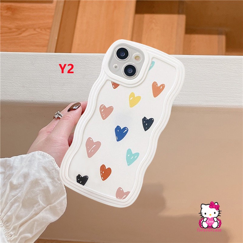 Casing Tepi Bergelombang Realme C53 C21Y C15 C35 C25s C11 2021 C25Y C12 C3 5i 6i 5s 5 C11 C25 C20 C20A C1 Ins Fashion Cute Love Heart TPU Anti Jatuh Punggung Soft Case Cover