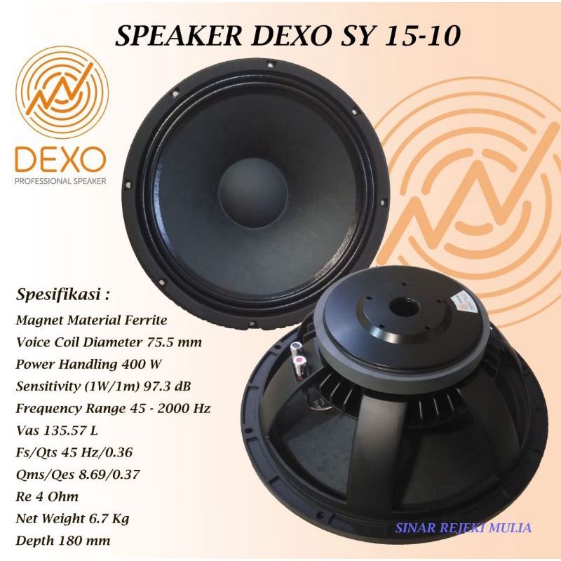 Speaker Komponen 15 Inch Dexo SY15-10 Coil 3 Inch 400 Watt