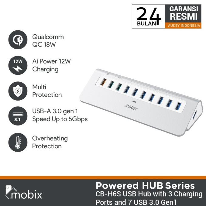 Hub Aukey CB-H6S 3 Charging Ports & 7 USB 3.0 - 500975 always ready