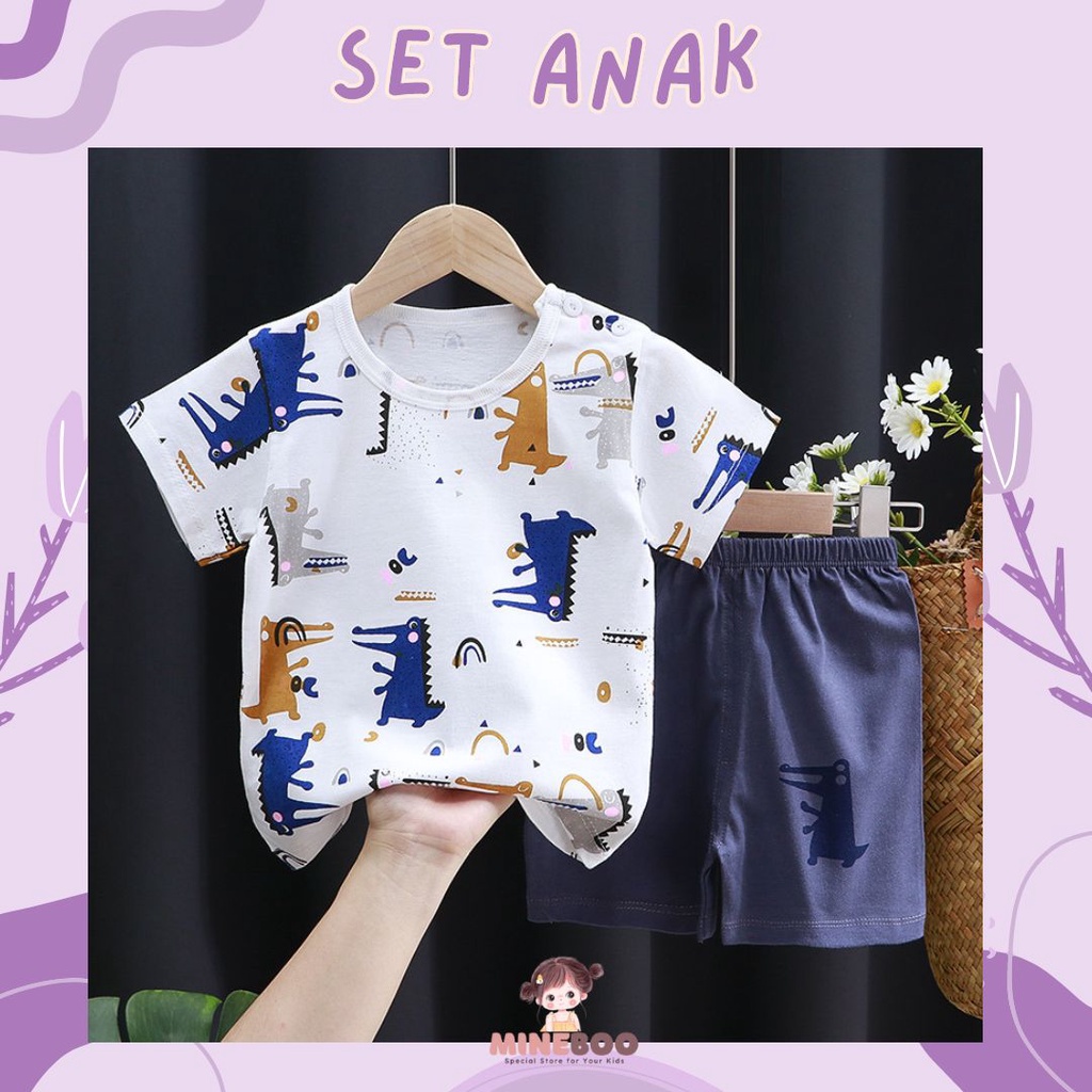 mineboo SETELAN BAJU BAYI LENGAN KAOS LENGAN PENDEK IMPORT USIA 0-4 TAHUN COD KIK