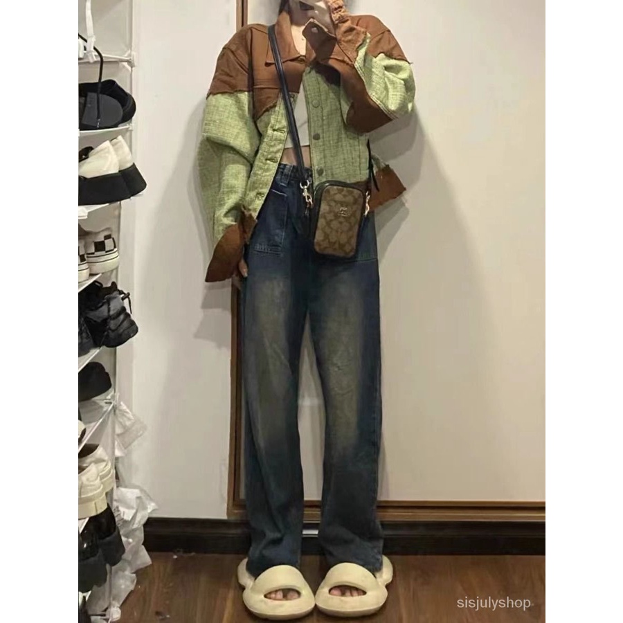 #Sisjuly# Jaket denim jaket wanita baru dupa kecil dupa angin splicing rasa longgar pasang atas