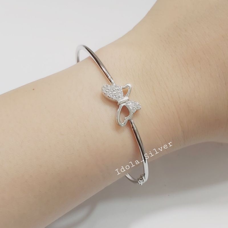GELANG PERAK ASLI SILVER 925 LAPIS EMAS PUTIH MODEL BANGLE OVAL VARIASI KUPU-KUPU - PERHIASAN PERAK