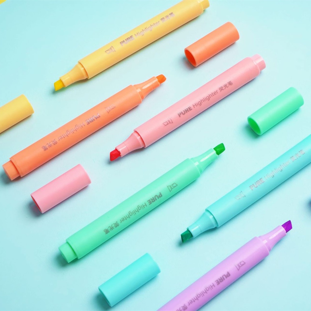 6pcs / Set Pen Highlighter Kepala Lembut Warna Macaroon Untuk Pelajar / Kantor