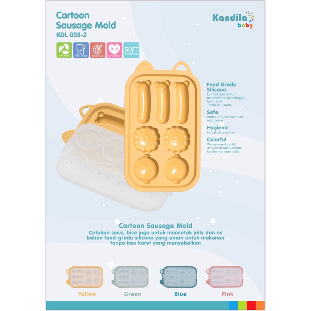 KandilaBaby KDL035-1 KDL035-2 KDL035-3 KDL035-4 VEGGIE SILICONE ICE TRAY - CARTOON SAUSAGE MOLD - CUTE ANIMALS SILICONE ICE TRAY - CUTE BEES SILICONE ICE TRAY - Cetakan Bekal Bayi - Cetakan MPASi - Tray MPASI