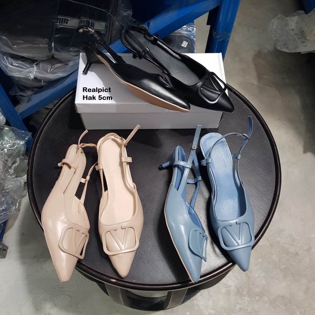 7cm 5cm AGI40666 Heels Wanita Fashion Import VD Hak 5cm Tali Belakang Ready Jakarta Bisa COD (With Box)