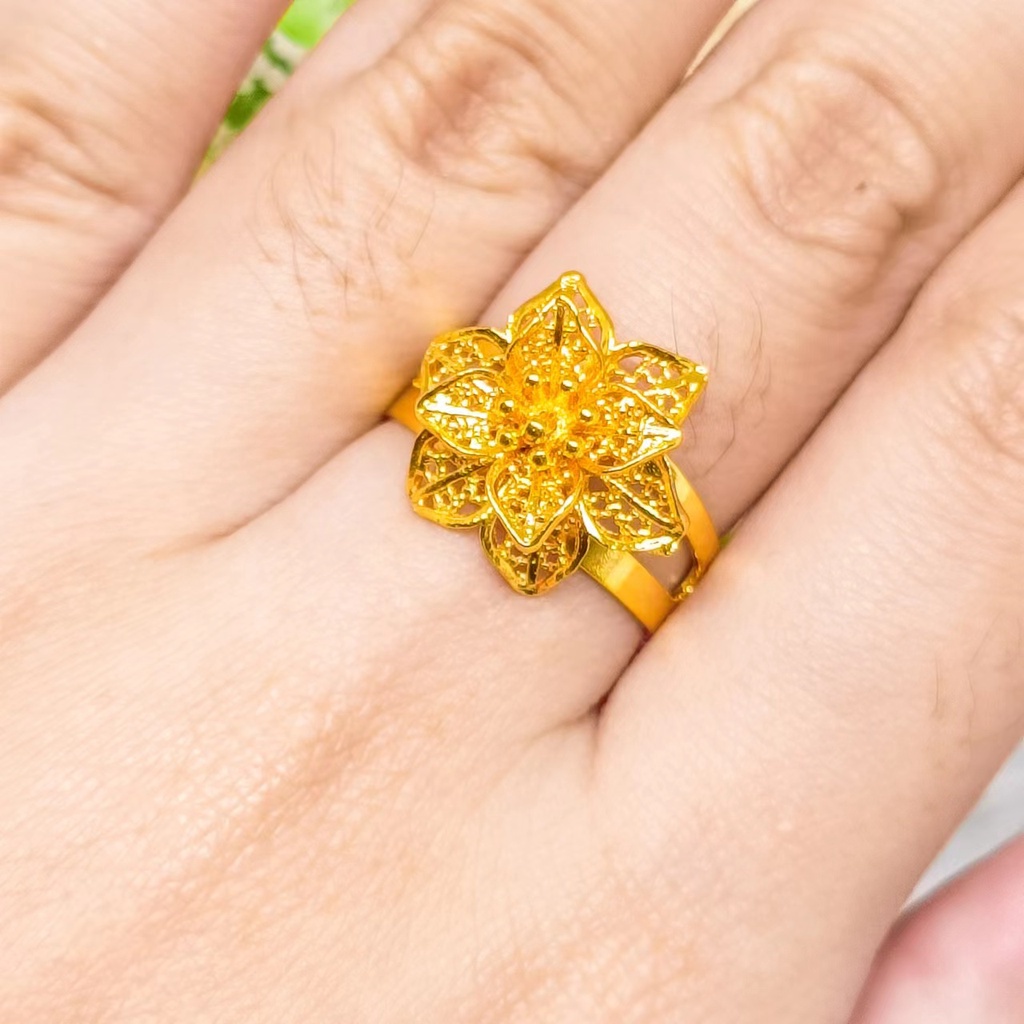 Cincin kendari Hulur keluar Membuka Xuping Perhiasan Lapis Emas 24k Gold Bunga Terbaru Cantik Perhiasan