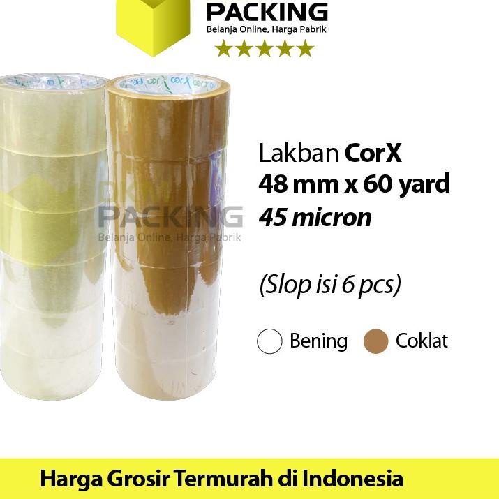 

Special Lakban CorX 45mm x 60yard Plakban Isolasi OPP TAPE CORTAPE TER/SELOP . . . . . .
