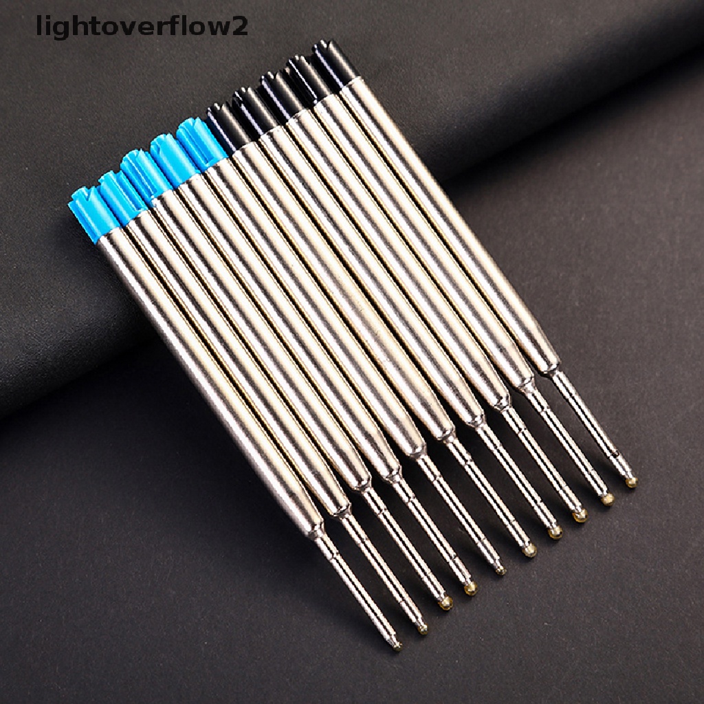 (lightoverflow2) 10pcs / Set Bolpoin 0.5mm G2 Bahan Metal Warna Biru / Hitam Untuk Stationery Sekolah / Kantor
