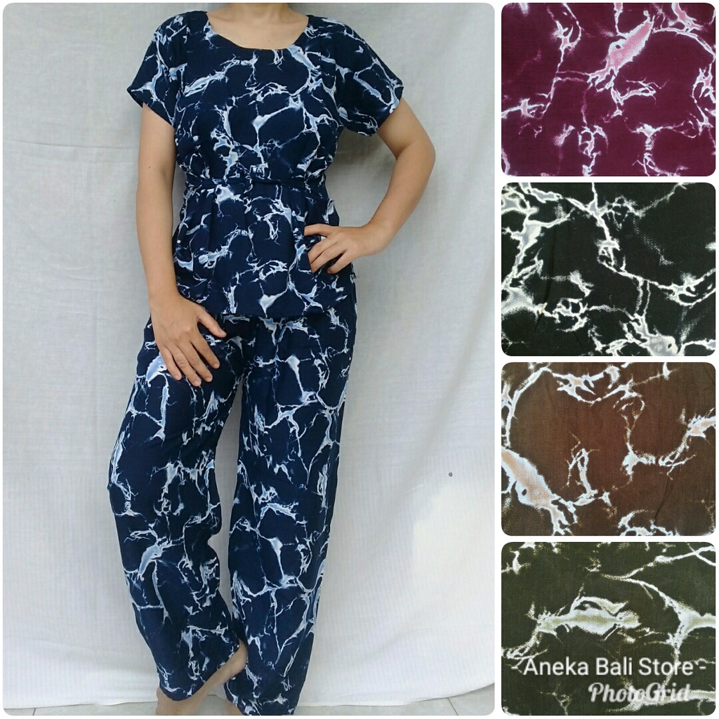 Piyama babydoll kancing U-XL, Setelan celana Panjang, busui,pakaian wanita, setelan kulot bali murah