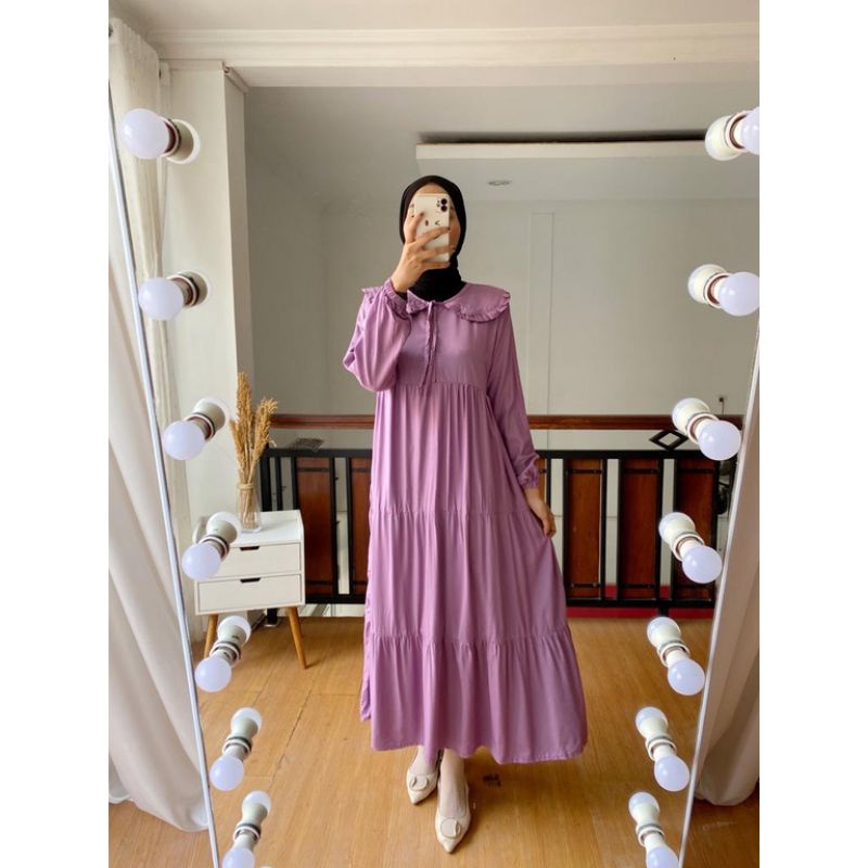 MIDI Dress Luna-Dress Susun Polos Wanita Terbaru-Jumbo