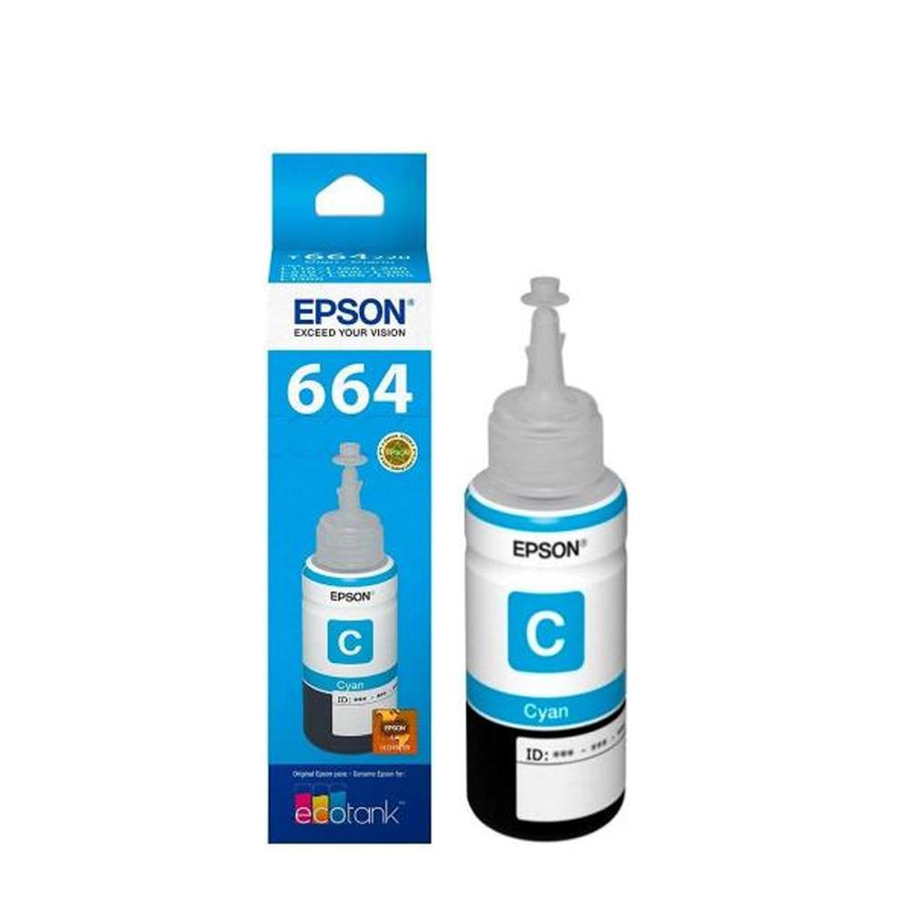 Epson Ink Bottles T664 Colour Cyan | 664 Tinta Botol Printer Warna Biru Untuk Printer Epson Seri L210, L200, L110, L100, L220, L300, L310, L350, L355, L360, L365, L380, L385, L1300, L1455 -Geniune Product