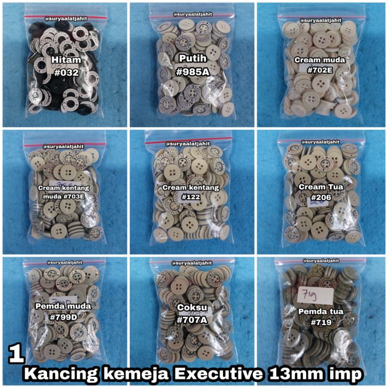 Kancing kemeja Grafir 20/4L/1.3cm  Executive @1gros =rp.9.500/144pcs