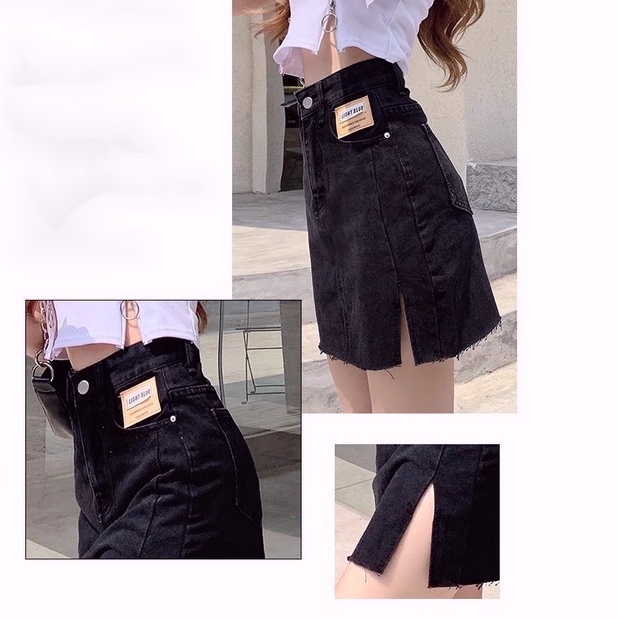 Rok jeans pendek Rok midi jeans rok wanita kekinian rok hitam a line midi 3 4 rok korean style