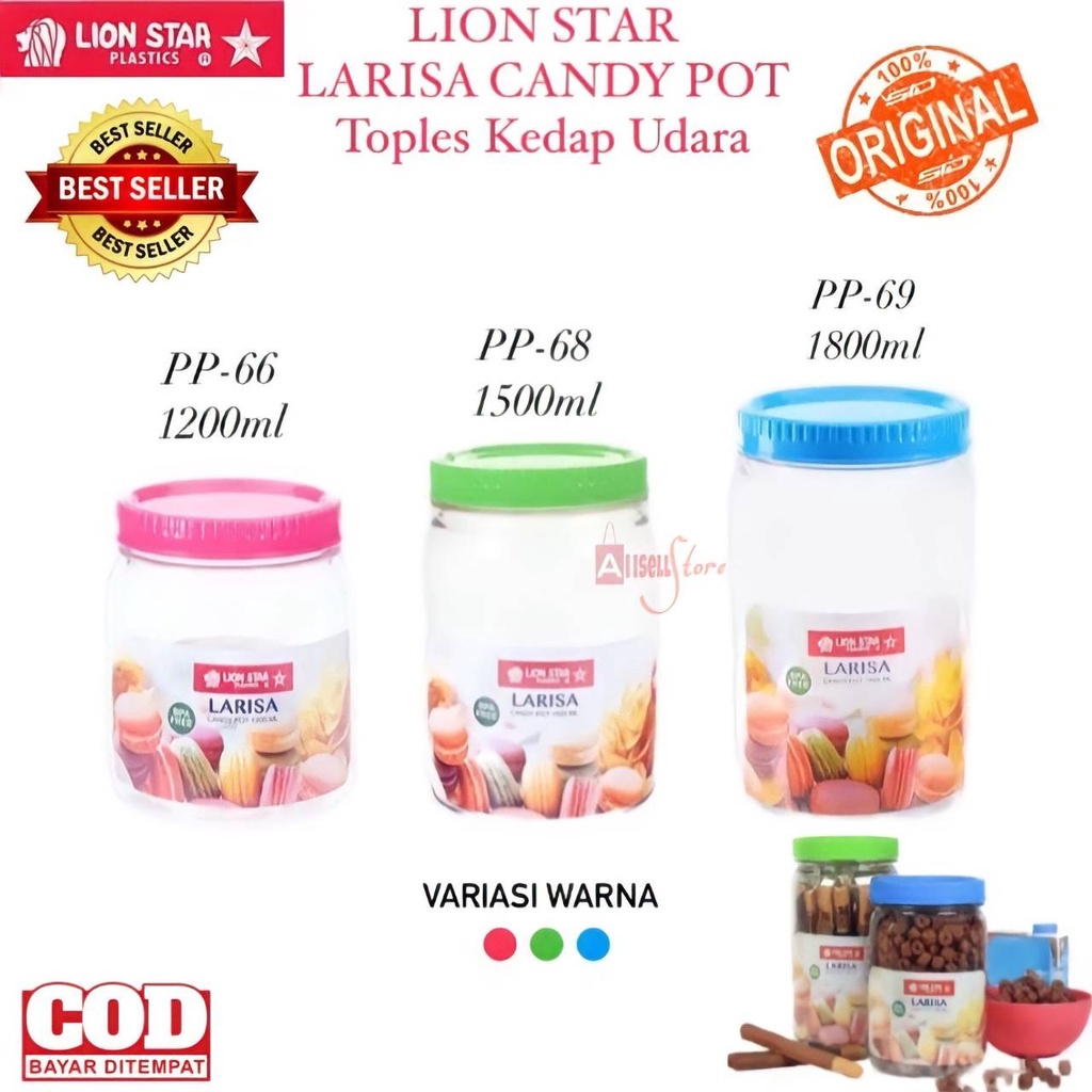 ( BISA COD ) PROMO LION STAR LARISA CANDY POT PP / TOPLES MAKANAN KEDAP UDARA 1,2L, 1,5L, 1,8L / TOPLES LION STAR / TOPLES MAKANAN / TOPLES SNACK PLASTIK KEDAP UDARA / TEMPAT PENYIMPANAN MAKANAN / TOPLES PLASTIK / TEMPAT SNACK / TOPLES SNACK