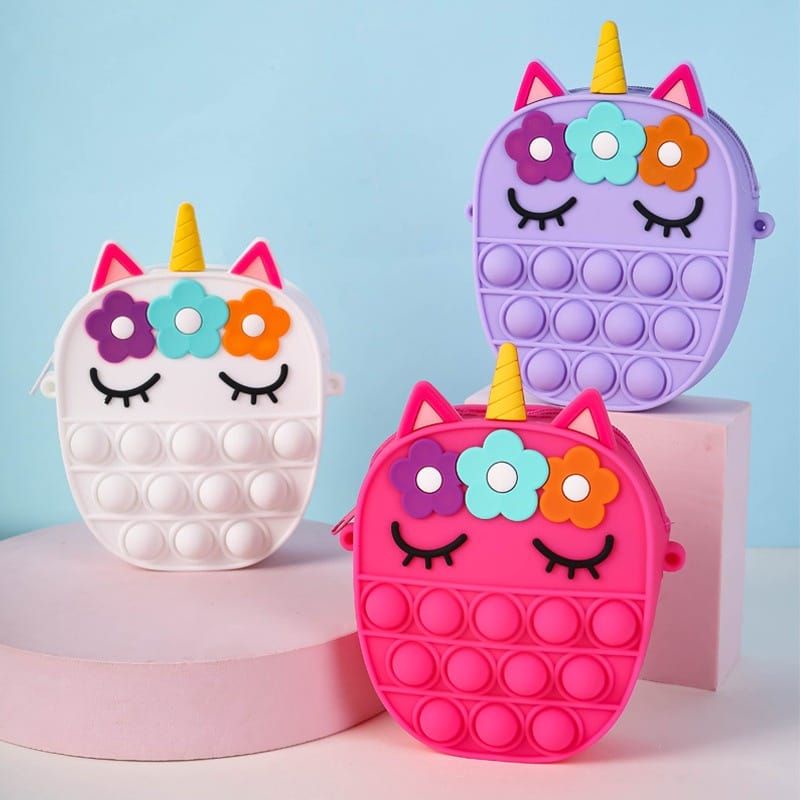 Tokorara.id Ta-1100 Tas anak lucu Tas Selempang Pop It Mini Rubber Motif Unicorn Oval PopIt Rainbow