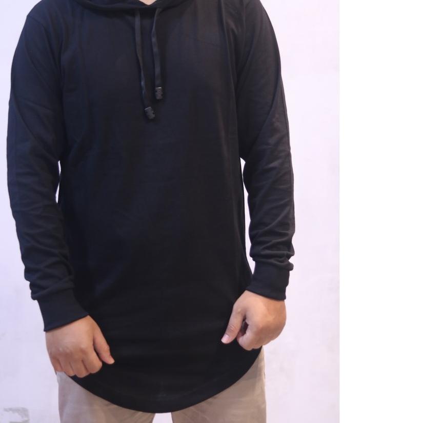 Diskon✔️Kaos Polos Hoodie pria Longline lengan panjang kurta|KD6