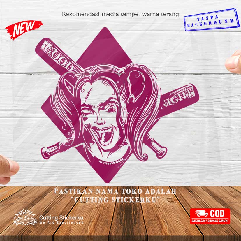 Cutting Stiker Bad Girl Good Night Harley Quinn Variasi Motor Mobil Sticker Macan Hitam Timbul Keren Nyala Dasbor Spakbor Visor Body Kaca Helm Laptop Hologram Reflective Tahan Air Bodi Samping Scoopy Vario Beat NMAX PCX Vespa Aesthetic Windshield