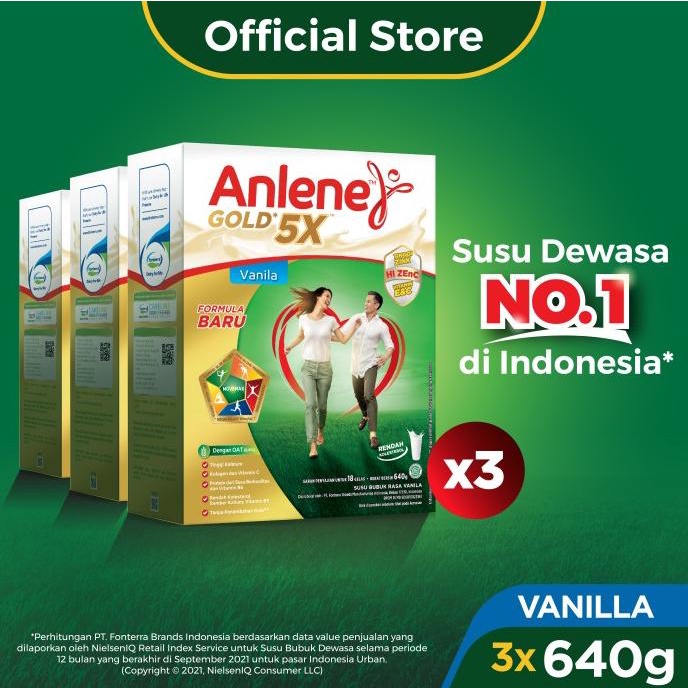 

[ COD ] Anlene Gold 5X Susu Bubuk Vanila 3 x 640g-Tulang, Sendi & Otot