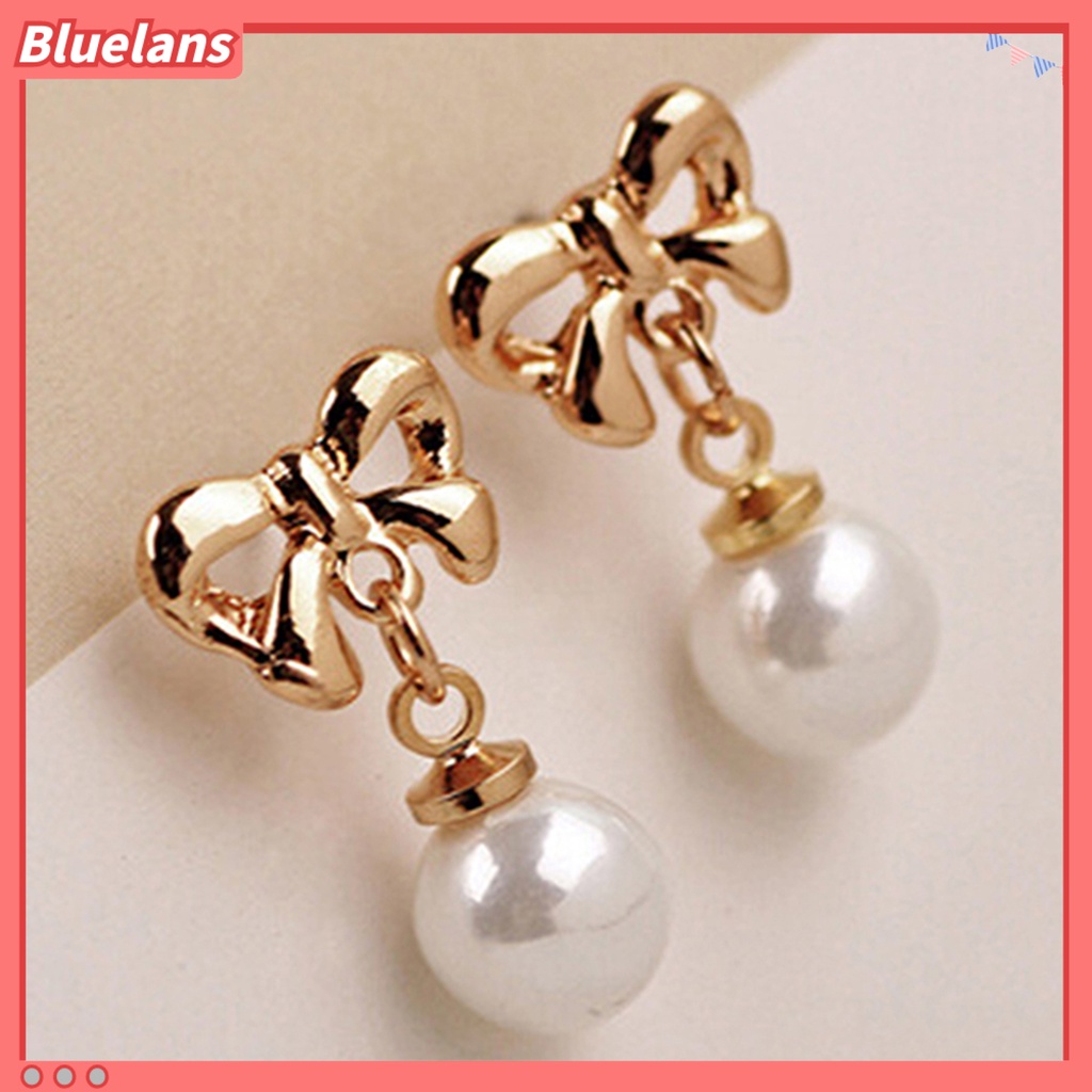 Bluelans Earrings Bowknot Faux Pearl Design Beautiful Alloy Jewelry Gift Ear Stud