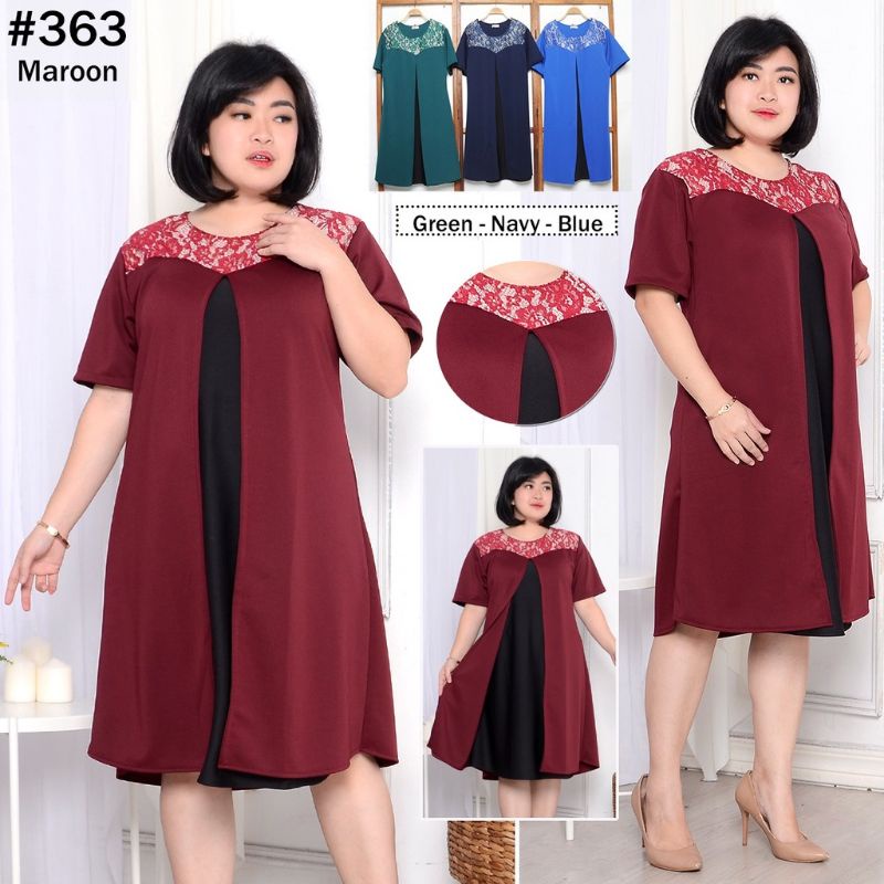 JUMBO DRESS PESTA WANITA SCUBA PREMIUM MIX BROKAT BUKA TUTUP FIT LD 110-120