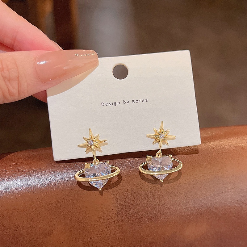 Anting Tusuk Sterling silver 925 Desain Bintang Hias Kristal Zircon Mewah Untuk Wanita