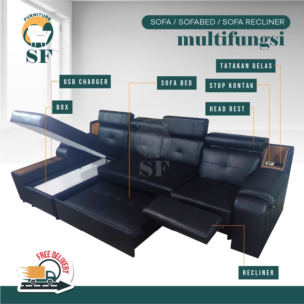 Sofa multifungsi storage / sofa recliner / sofa bed minimalis