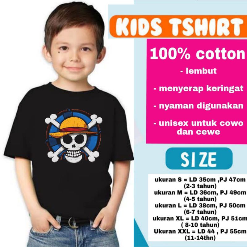 KAOS ONE PIECE LOGO BAJU MOVIE FILM VINTAGE ANAK UMUR 1 2 3 4 5 6 7 8 9 10 11 12 TAHUN USIA 1 - 12 T