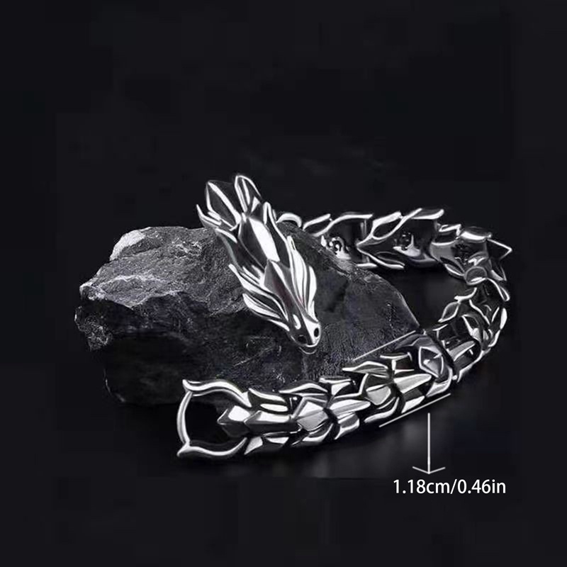 Fancyqube Gelang Rantai Desain Kepala Naga Lebar 11.8mm Gaya Vintage Untuk Pria Dan Wanita