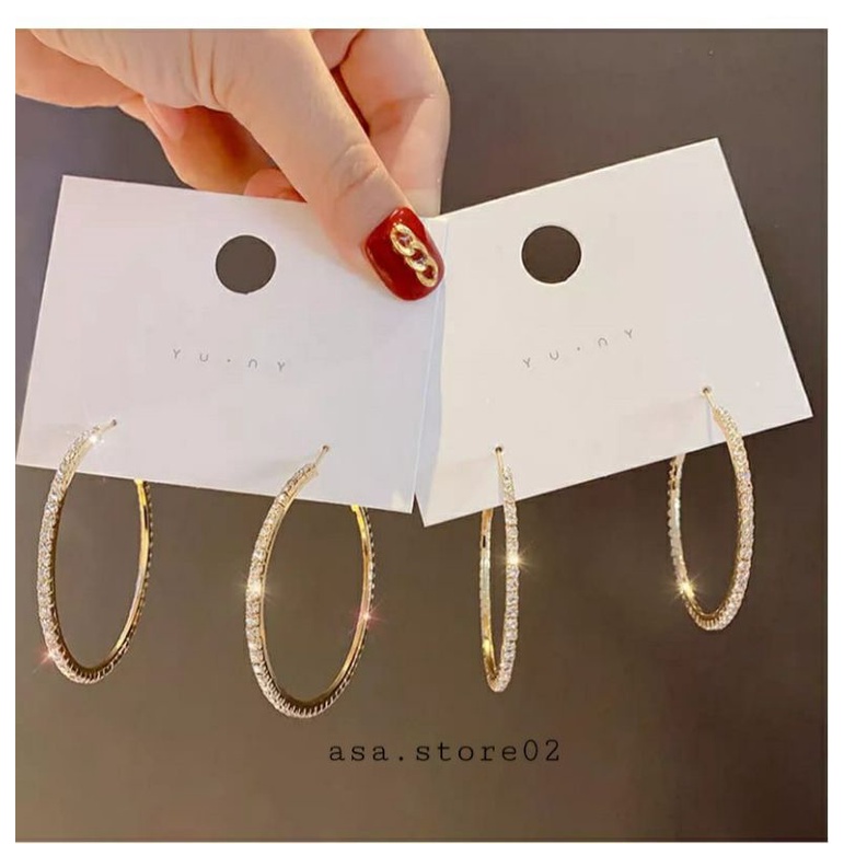 Anting Wanita Tusuk Gantung Bulat Permata Anting Stud