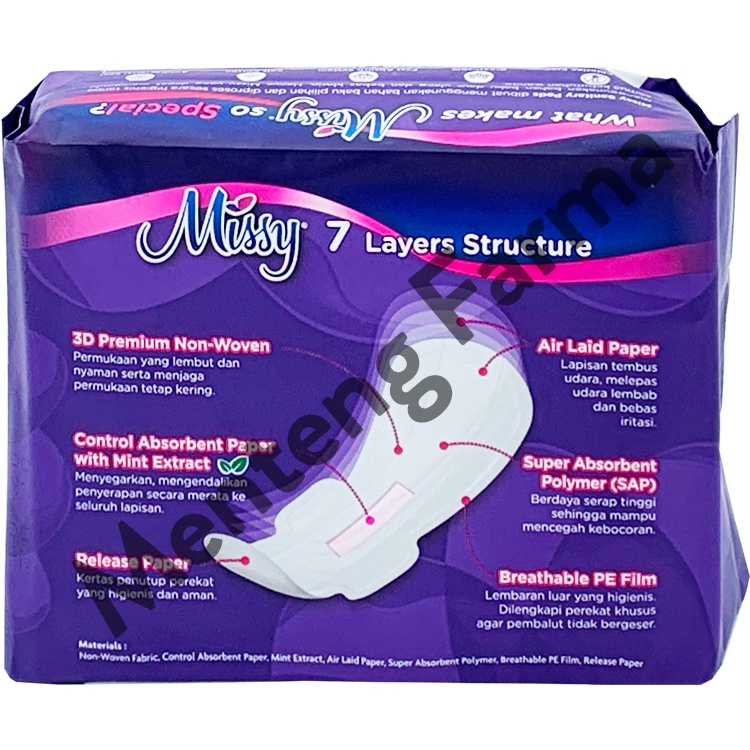 Pembalut Missy Super Night Wings 335 mm 8 Pads | Pembalut Wanita Daily Lebih Panjang Khusus Malam