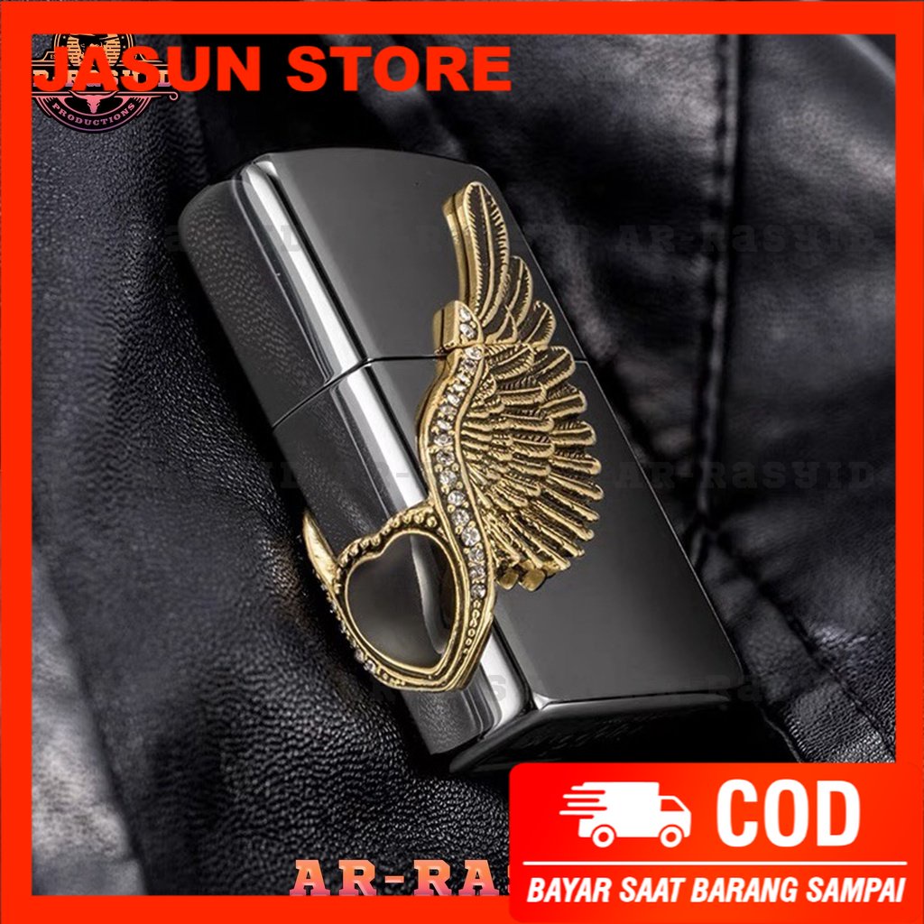 Bisa COD! Korek Api Minyak Zippo Hitam Black Ice Motif Love Wings ZBT-1-16A