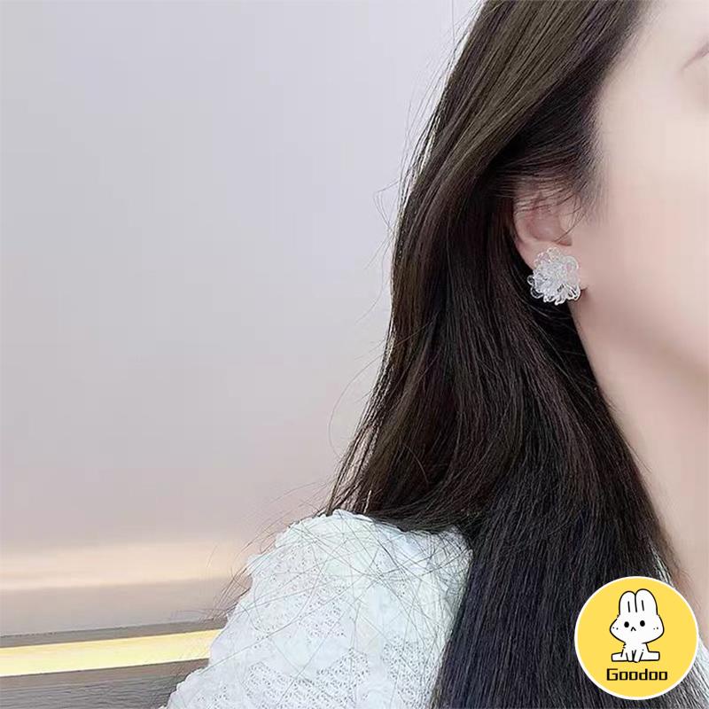 Anting Bunga Resin Tiga Dimensi Transparan yang Menyegarkan Pejantan Telinga Manis Wanita -Doo