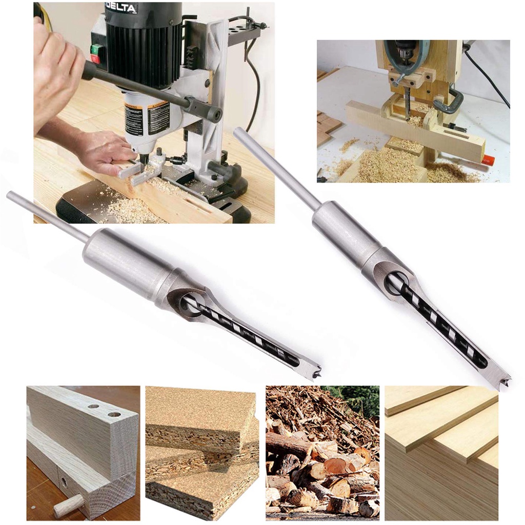 【Dikirim Dlm 24jam】4PCS/SET Mata Bor bobok kayu Persegi Hole Drill Bit Bahan Baja Kerajinan Kayu