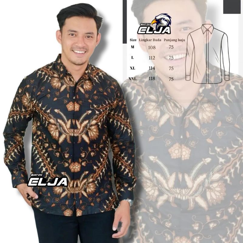 Batik Pria Lengan Panjang Modern Premium Kemeja Cowok Kantor Dewasa Slim fit Terbaru Batik Elja