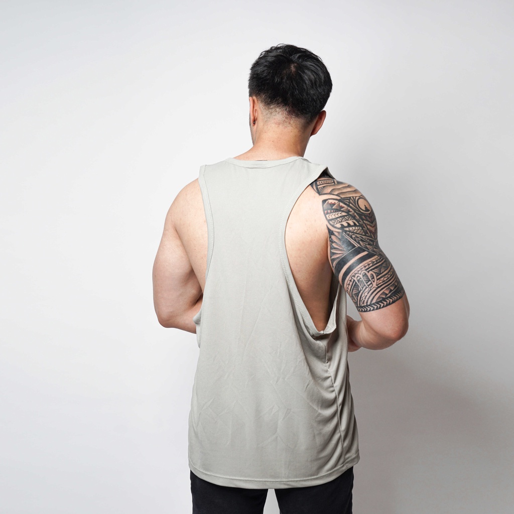 DONSON Sportswear Simple Low Cut T-back Singlet Dalaman Tanktop Olahraga Kasual Extra Fine Polyester Grey Jumbo