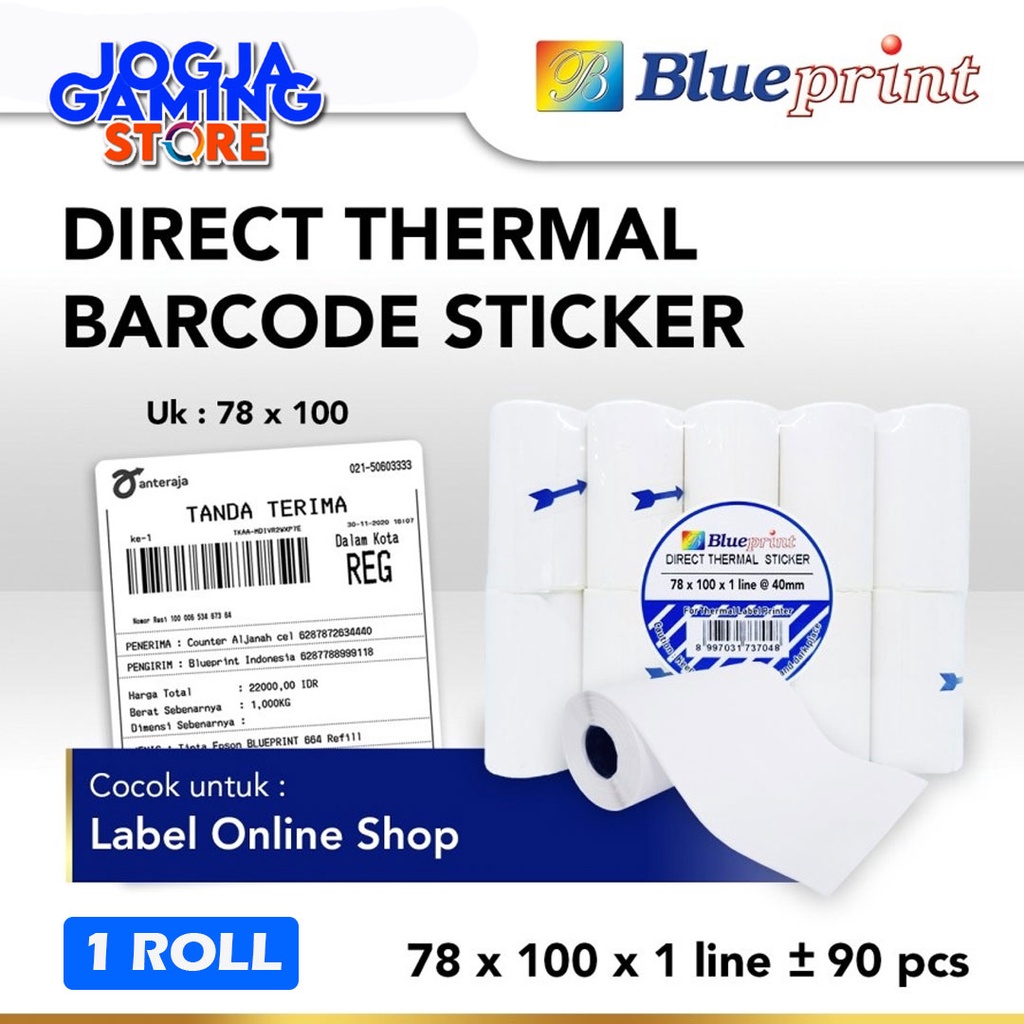 

Direct Thermal Sticker Label Resi Portable BLUEPRINT 78x100 mm isi 90 pcs - 1 Roll