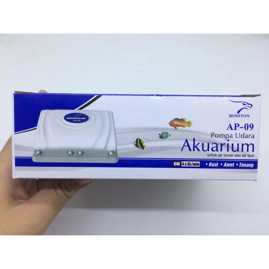 ROSSTON AP 09  MESIN POMPA UDARA AQUARIUM AERATOR 4 LUBANG 8 WATT AQUARIUM IKAN HIAS