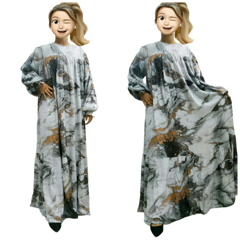 GAMIS SALVINA MOTIF TANGAN BALON LEBAR PREMIUM IMPOR IMPORT