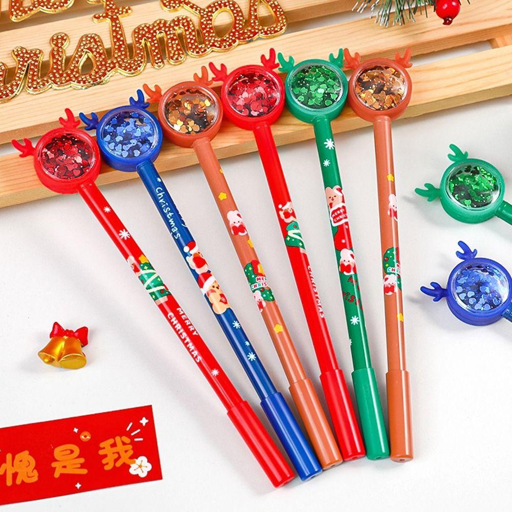 Lanfy Natal Gel Pulpen Tanda Tangan Pena Perlengkapan Sekolah Anak Hadiah Menulis Pulpen Elk Sequin Hitam 0.5mm Pen Penandatanganan