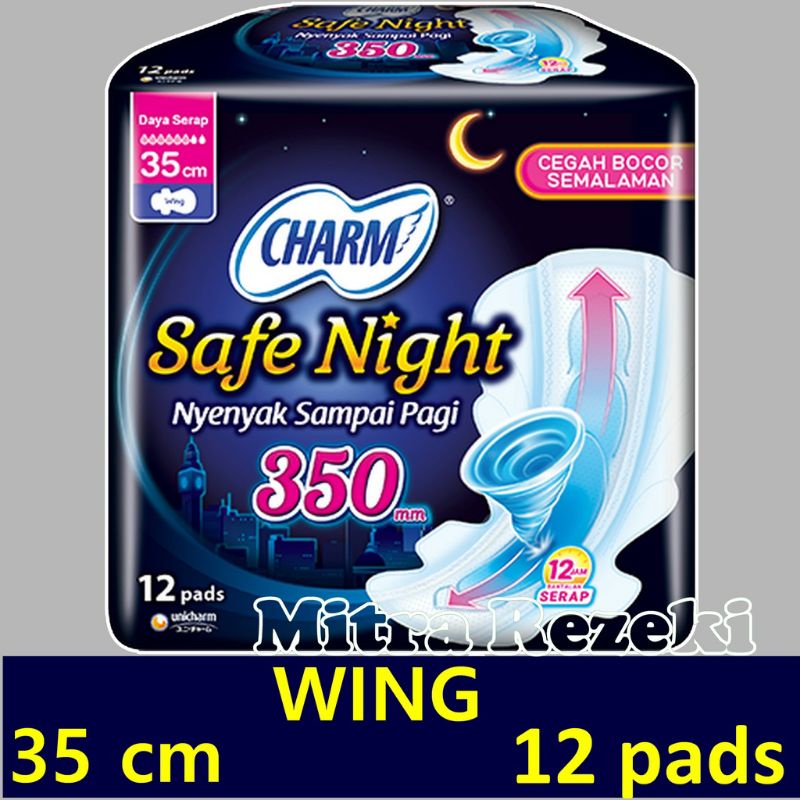 CHARM PEMBALUT / CHARM SAFE NIGHT 35CM WINGS 12 PADS / PEMBALUT / CHARM / PEMBALUT WANITA