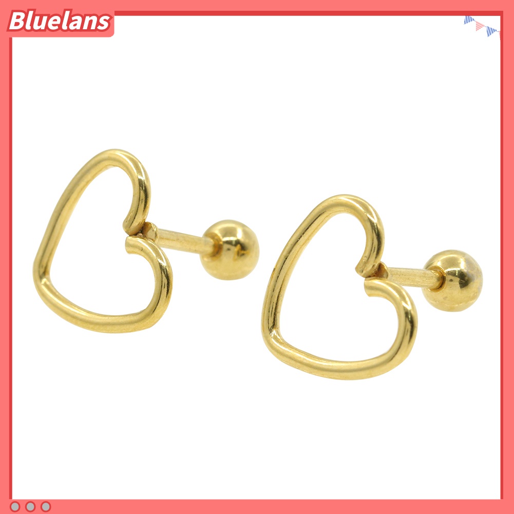 Anting Stud Tindik Bentuk Hati Model Hollow Bahan Stainless Steel Gaya Punk Untuk Wanita