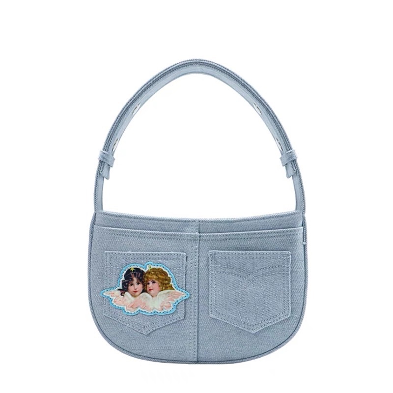 [ready stock] angel denim bag | tas shoulder angel tekstur denim motif jeans malaikat awan biru lucu aesthetic tas bahu