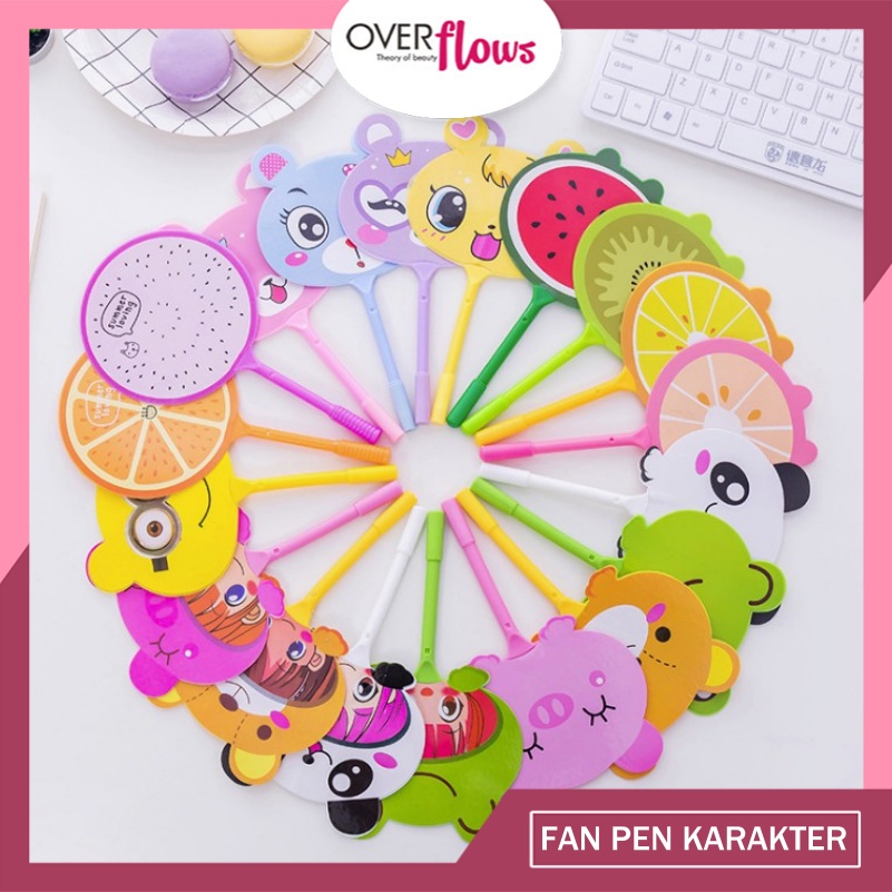 OVERFLOWS.ID BOLPEN KIPAS KARAKTER HEWAN LUCU PULPEN KOREA FAN PEN MURAH
