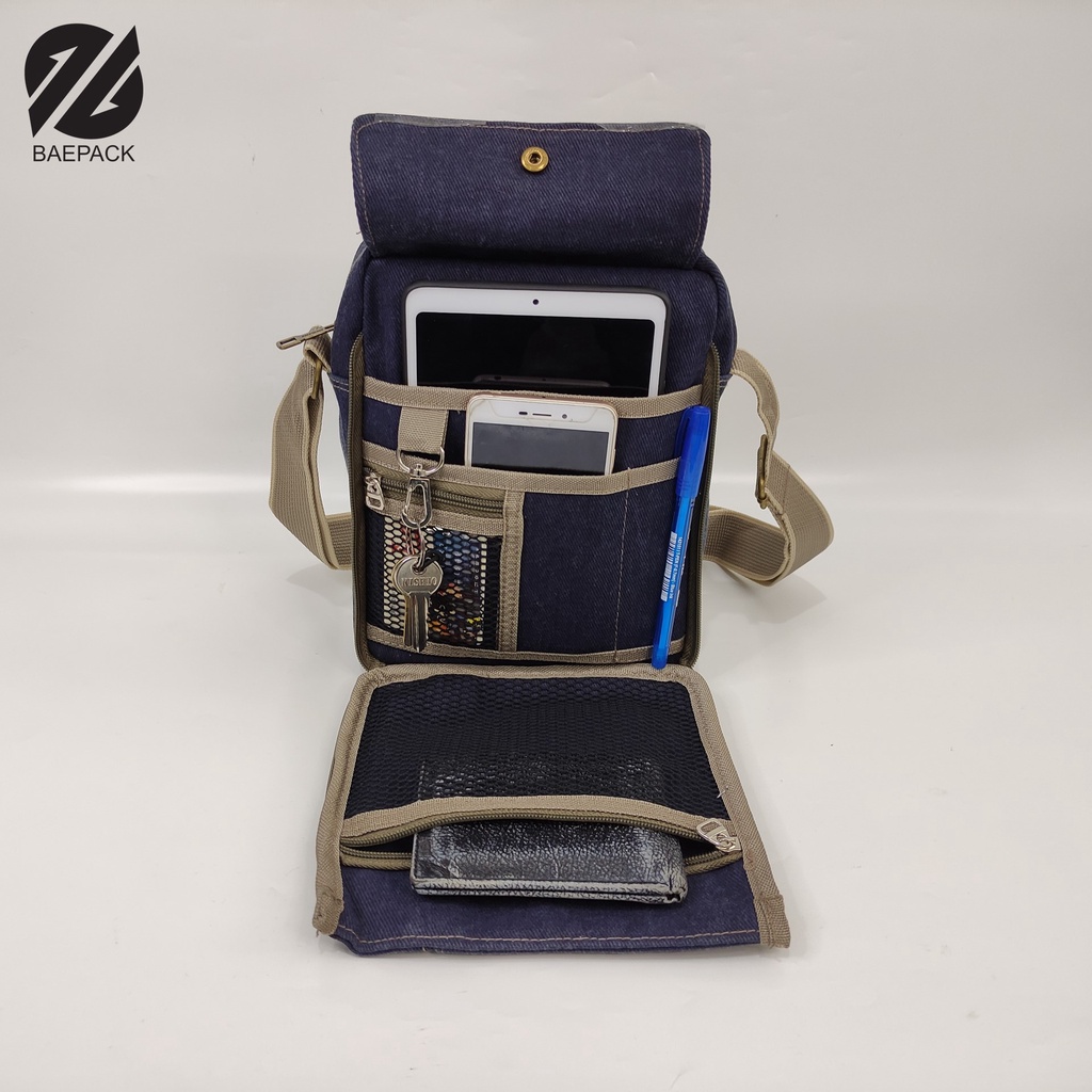 Tas Bahu Pria Premium Kanvas Xavier Navy Original Baepack / Sling Bag / Tas Selempang Cowok Canvas / Organizer Travel Bag